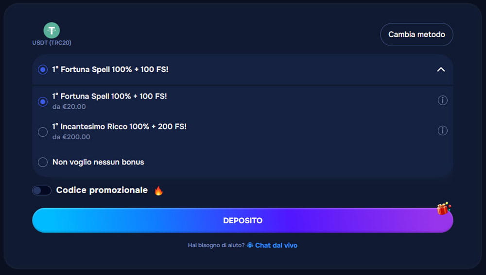 Bonus sul deposito al casinò Wizardo