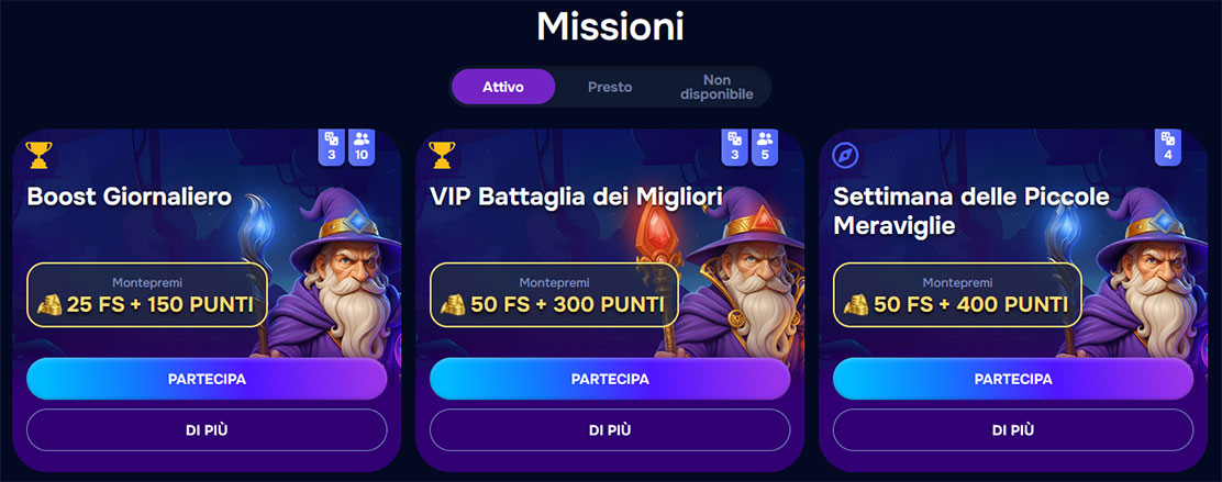 Wizardo casino missioni. 